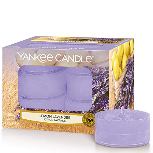 Yankee Candle Limón y Lavanda Velas de Té Aromáticas Paquete de 12 Unidades, Violeta, 8.9x8.5x6.3 cm