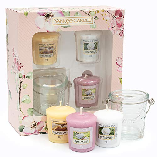 YANKEE CANDLE Set de Regalo, 3 Velas votivas y 1 Soporte