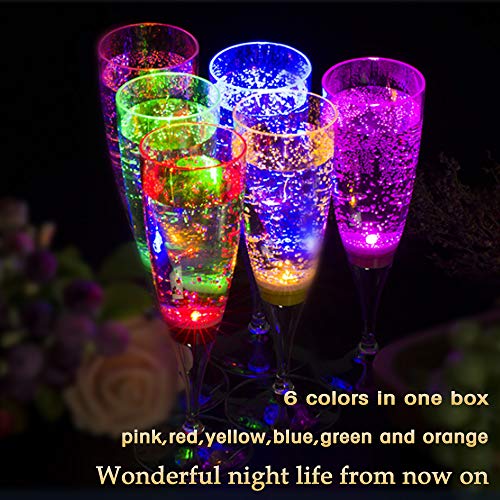 YANX Copa de Champán de LED Líquido Activado Copas Vino Champagne Glasses para Fiestas, Bar, Boda, Festival (Paquete de 6 Unidades)