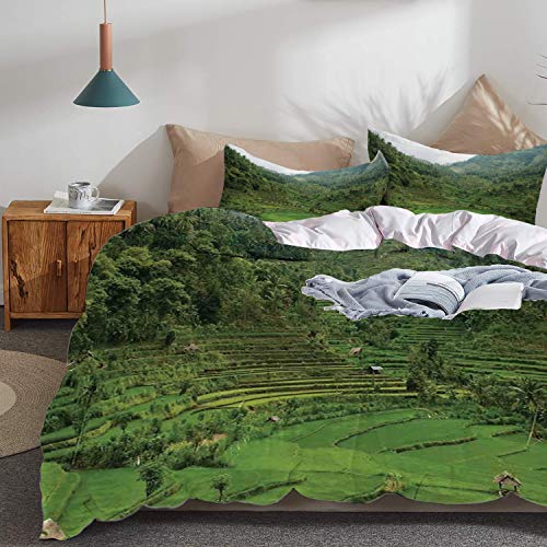 Yaoni Bedding Juego de Funda de Edredón - Decoración balinesa, Imagen de arrozales en terrazas en la Ladera d/Microfibra Funda de Nórdico y Fundas de Almohada - (Cama 220 x 240cm + Almohada 63X63cm)