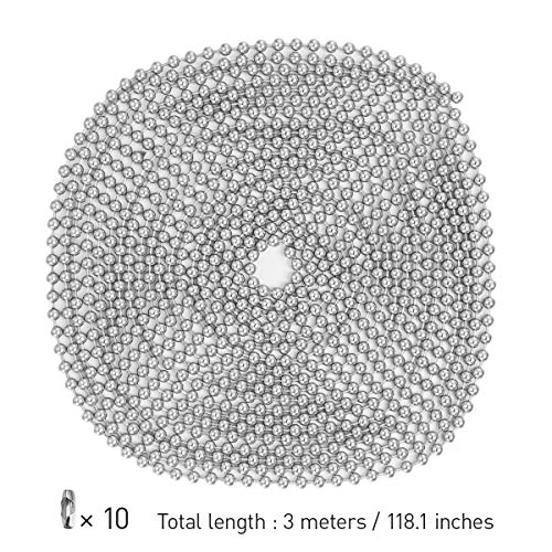 Yardwe Cadena de bolas de acero inoxidable de 2.4 mm Cadena de cordón de metal Extensión de la cadena con cuentas con conector a juego Cadena de cuentas de metal 3M