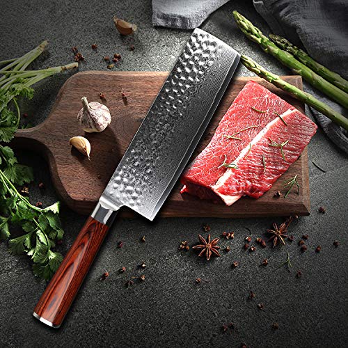 YARENH Cuchillo Japones Santoku 17cm,Cuchillos de Cocina Profesionales de Acero de Japonés Damasco,Cuchillo de Chef Ultra Filoso,Hachas de Cocina HYZ-Serie