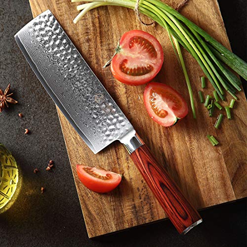 YARENH Cuchillo Japones Santoku 17cm,Cuchillos de Cocina Profesionales de Acero de Japonés Damasco,Cuchillo de Chef Ultra Filoso,Hachas de Cocina HYZ-Serie