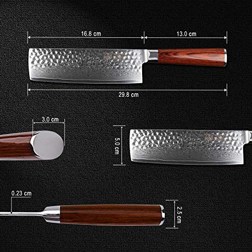 YARENH Cuchillo Japones Santoku 17cm,Cuchillos de Cocina Profesionales de Acero de Japonés Damasco,Cuchillo de Chef Ultra Filoso,Hachas de Cocina HYZ-Serie