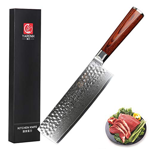 YARENH Cuchillo Japones Santoku 17cm,Cuchillos de Cocina Profesionales de Acero de Japonés Damasco,Cuchillo de Chef Ultra Filoso,Hachas de Cocina HYZ-Serie