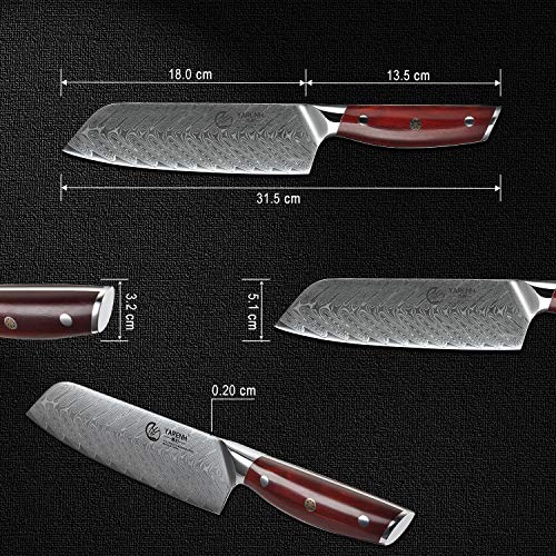 YARENH Cuchillo Santoku Damasco 18 cm - Cuchillos de Cocina Profesionales de Acero de Japoneses Damasco & Mango de Madera Dalbergia,Cuchillo de Chef Profesional KTF-Serie