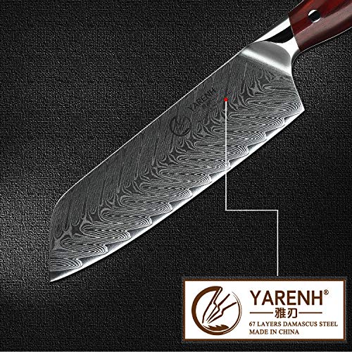 YARENH Cuchillo Santoku Damasco 18 cm - Cuchillos de Cocina Profesionales de Acero de Japoneses Damasco & Mango de Madera Dalbergia,Cuchillo de Chef Profesional KTF-Serie