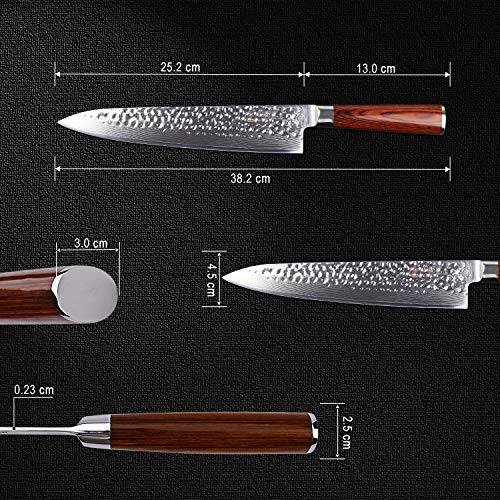 YARENH Cuchillos de Cocina Profesionales 25cm,Cuchillo de Cocina de Acero de Japonés Damasco,Cuchillo de Chef Ultra Filoso,Cuchillo Japones Damasco HYZ-Serie