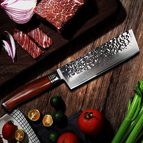 YARENH Cuchillos de Cocina Verdura 17cm - Cuchillo de Cocina Profesional de Acero de Japones Damasco - Mango de Madera Dalbergia - Cuchillos de Cocinero Ultra Filoso HTT-Serie