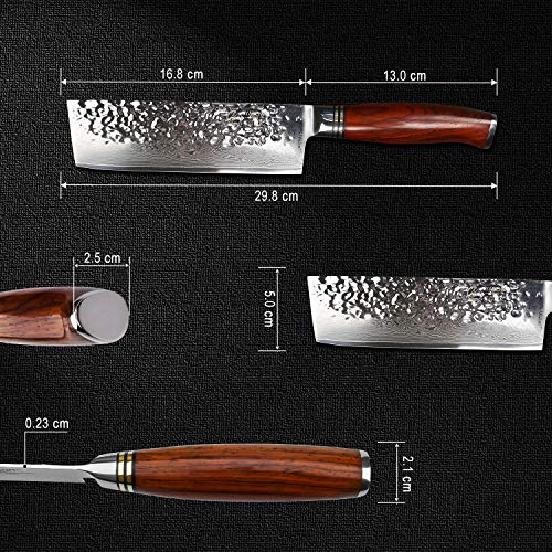 YARENH Cuchillos de Cocina Verdura 17cm - Cuchillo de Cocina Profesional de Acero de Japones Damasco - Mango de Madera Dalbergia - Cuchillos de Cocinero Ultra Filoso HTT-Serie