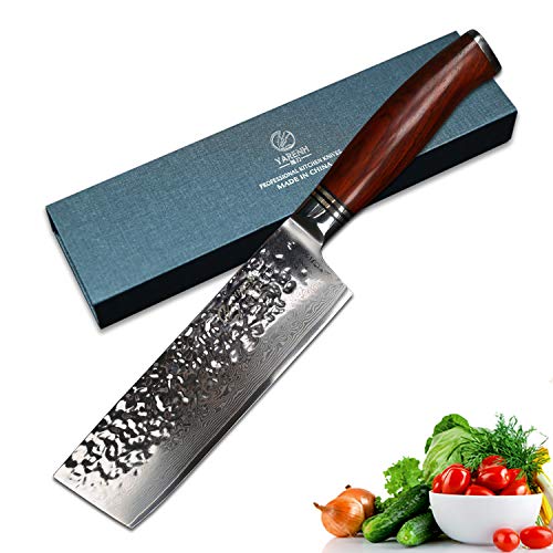 YARENH Cuchillos de Cocina Verdura 17cm - Cuchillo de Cocina Profesional de Acero de Japones Damasco - Mango de Madera Dalbergia - Cuchillos de Cocinero Ultra Filoso HTT-Serie