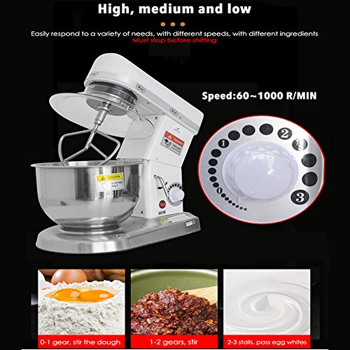 YARUMD FOOD Comercial Elecrtic Mezclador De Alimentos, 5/7 / 10L Acero Inoxidable del Recipiente De Mezcla,3 Velocidad Planetaria Batidora De Pie, Panadería Equipo Torta De Masa De Pan,10l