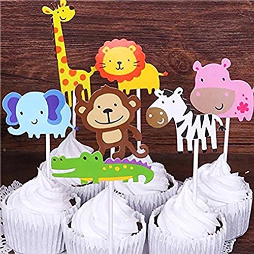 Yeahibaby 35pcs feliz cumpleaños pastel Topper tema animal decoraciones de la torta fuentes del partido