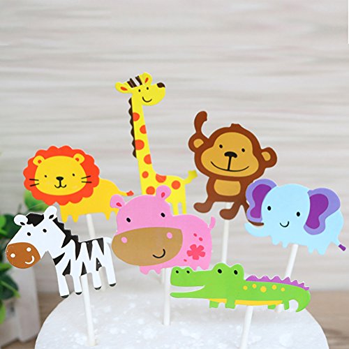 Yeahibaby 35pcs feliz cumpleaños pastel Topper tema animal decoraciones de la torta fuentes del partido