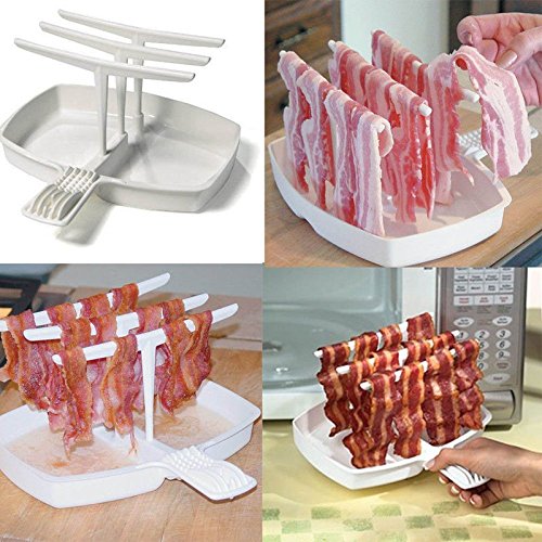 YEARGER Desmontable Bacon Tray Rack Microondas Bacon Cooker Estantería Rack menos de grasa Cocina Sana Herramientas Barbacoa Desayuno comida Gadgets