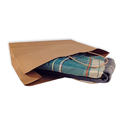 Yearol K01 25 Bolsas papel kraft con asa rizada reutilizables. 30 * 22 * 9 Navidad, regalos, eventos, bodas, cumpleaños, comercio, compra, venta, manualidades, embalaje. Biodegradables reciclables