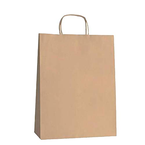 Yearol K01 25 Bolsas papel kraft con asa rizada reutilizables. 30 * 22 * 9 Navidad, regalos, eventos, bodas, cumpleaños, comercio, compra, venta, manualidades, embalaje. Biodegradables reciclables