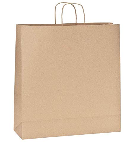 Yearol K08 Bolsas de papel kraft grandes marron con asas. 35 * 14 * 36 Para regalo, comunion, bodas, cumpleaños, tiendas, compra, venta, eventos. Base plana. Recliclables y biodegradables