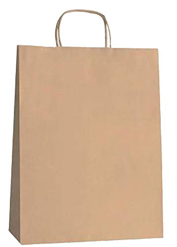 Yearol K10 50 Bolsas papel kraft marron con asa rizada. 30 * 22 * 9 Especial para regalo, comunion, eventos, bodas, cumpleaños, comercio, compra, venta, manualidades, embalaje, transporte. Base plana