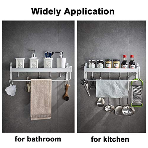 Yeegout adhesivo estanteria ducha con barra de toalla y ganchos, aluminio Espesamiento estanteria baño sin taladro montado en la pared estante para baño para cocina (1 nivel)