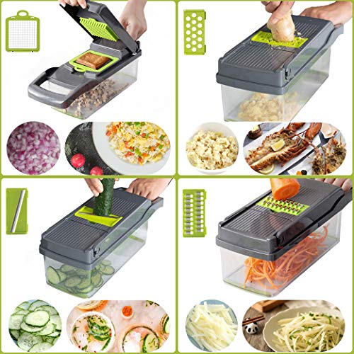 Yeelan 12 en 1 Picadora de Verduras Picadora de Alimentos Cortadora de Patatas Trituradora de Ensaladas Cuchillo de Cocina para Zanahorias, Pepinos, Quesos, Ensaladas,Cebolla,Frutas