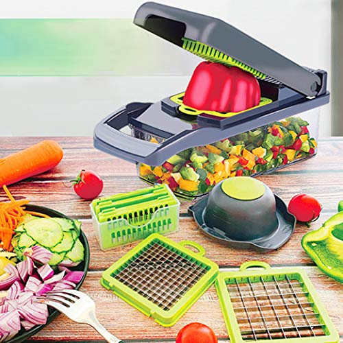 Yeelan 12 en 1 Picadora de Verduras Picadora de Alimentos Cortadora de Patatas Trituradora de Ensaladas Cuchillo de Cocina para Zanahorias, Pepinos, Quesos, Ensaladas,Cebolla,Frutas