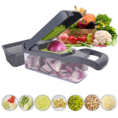 Yeelan 12 en 1 Picadora de Verduras Picadora de Alimentos Cortadora de Patatas Trituradora de Ensaladas Cuchillo de Cocina para Zanahorias, Pepinos, Quesos, Ensaladas,Cebolla,Frutas