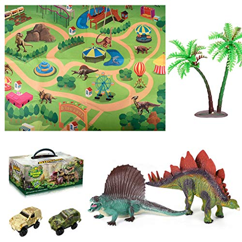 Yeelan Set de Figuras de Juguete de Dinosaurio con Tapete de Juego y Autos, Juego de Dragón Dino World Dragon con Tapete de Alfombra, Juguetes Educativos para Niños