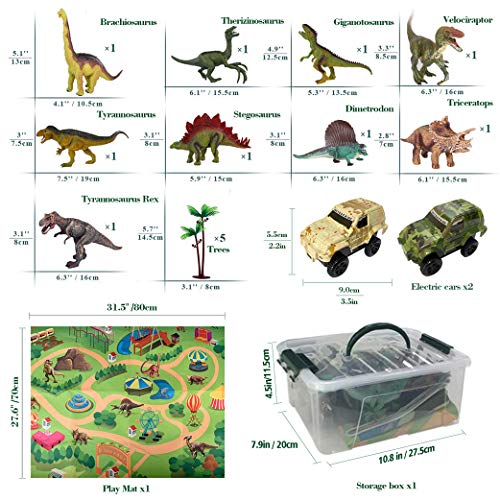 Yeelan Set de Figuras de Juguete de Dinosaurio con Tapete de Juego y Autos, Juego de Dragón Dino World Dragon con Tapete de Alfombra, Juguetes Educativos para Niños