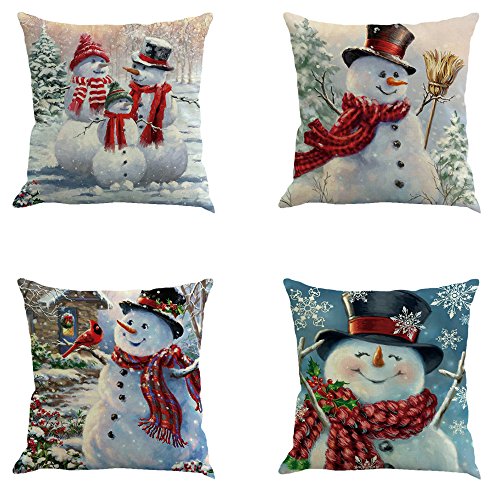 YEKEYI 4 Fundas de Almohada Decorativas con diseño de Navidad, de Lino y algodón, S-4pcsB, 18x18 (4pcsB)