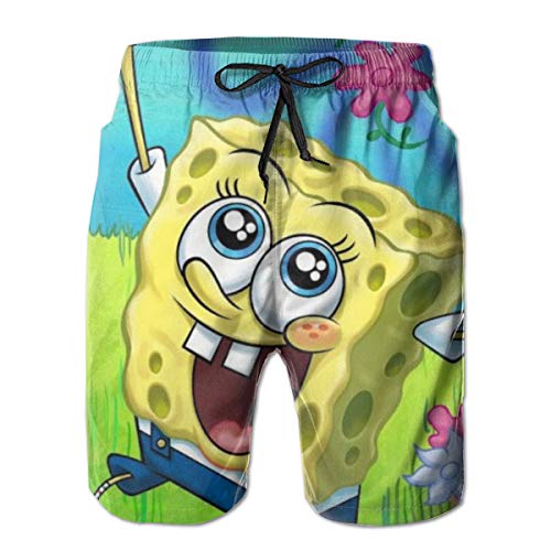 Yellowbiubiubiu Bob Esponja Squarepants - Bañador para hombre, de secado rápido, informal, con bolsillos con cordón y forro de malla. Blanco blanco L