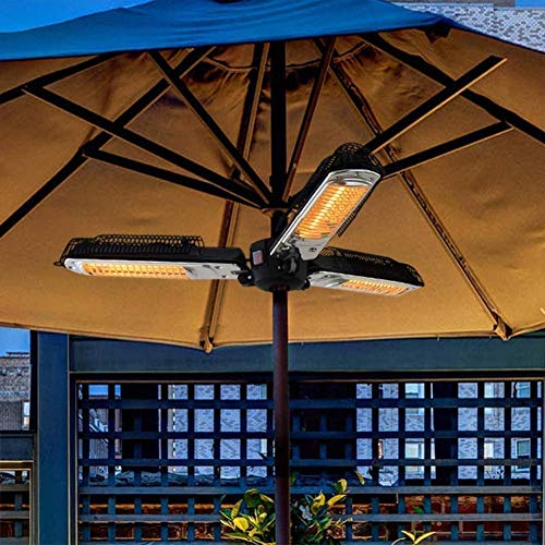 YGB Calentador de Patio con sombrilla portátil, luz de calefacción halógena eléctrica de 2000 W con 3 Paneles de calefacción Plegables para Calentador de terraza de balcón Exterior/Interior