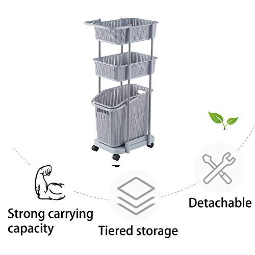 YGBH Portátil de la Cesta de lavadero Rack de Almacenamiento de la estantería de baño de 2 Niveles Carro contenedor rodante Carrito Desmontable de Alta Capacidad Adecuada para la Cocina Sala de Estar