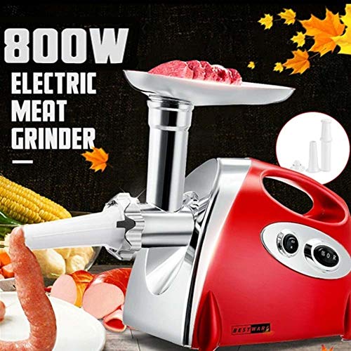 YGCLDRYER 800W Picadora De Carne Eléctrica,3 Acero Inoxidable Placas De Corte,Salchicha Máquina con Picada Y Verduras,Chile Y Ajo Cocinar Fácil De Usar, En Casa Y Cocina,Rojo