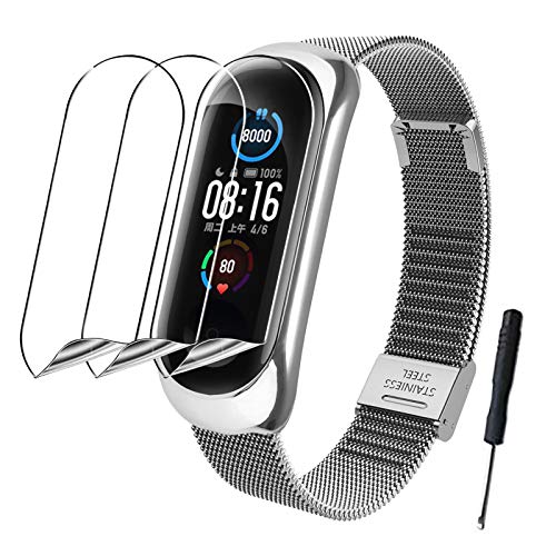 YHC Correa Metal para Xiaomi Mi Band 5,Pulsera de Metal de Acero Inoxidable para Mi Band 5 Correas (1-Plata)