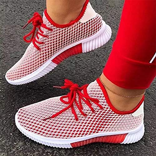 Yhjmdp Zapatos Planos de Malla para Mujeres, Zapatillas Casuales Transpirables a la Moda, Zapatos ultraligeros para Exteriores,Rojo,43