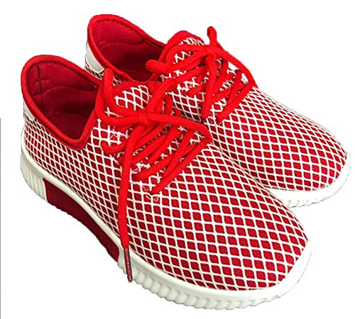 Yhjmdp Zapatos Planos de Malla para Mujeres, Zapatillas Casuales Transpirables a la Moda, Zapatos ultraligeros para Exteriores,Rojo,43