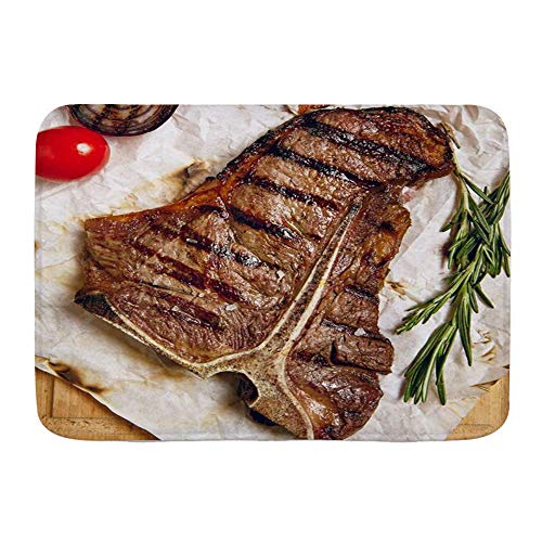 Yhouqukhdeueh Alfombrillas para baño, Parrilla Gourmet Restaurante Lomo Filete Tomate Cocido Menú Hueso Comida Sabroso Parrillada,con Respaldo Antideslizante,29.5"X17.5"