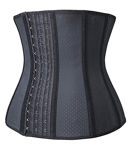 YIANNA Mujer Fajas Reductoras Adelgazante Respirable Corsé Cintura Entrenador Cincher Corset Bustier de Cinturón Formación Negro,UK-YA10533-Black-L