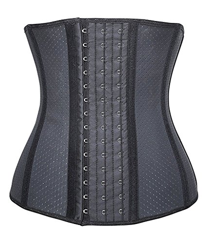 YIANNA Mujer Fajas Reductoras Adelgazante Respirable Corsé Cintura Entrenador Cincher Corset Bustier de Cinturón Formación Negro,UK-YA10533-Black-L