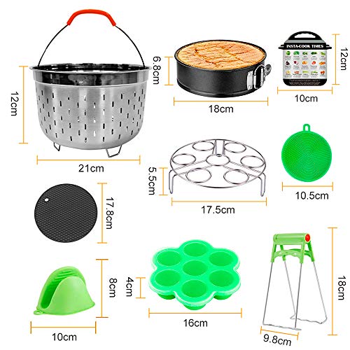 yidenguk Juego de Accesorios Para Ollas Instantáneas 12 piezas instant pot olla gm Accesorios para ollas de presión con Vaporeras , hueveras, clip para platos,sarten,pinzas de cocina Para 5 6 8qt