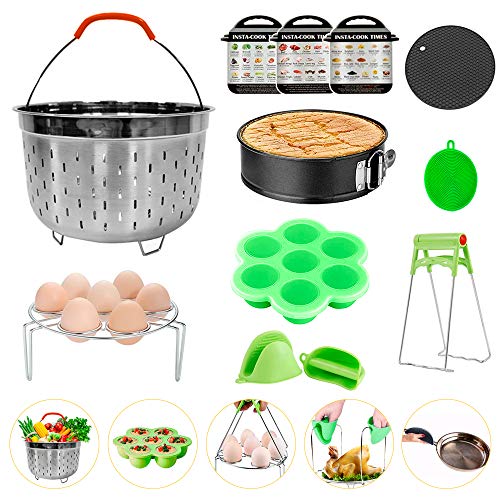 yidenguk Juego de Accesorios Para Ollas Instantáneas 12 piezas instant pot olla gm Accesorios para ollas de presión con Vaporeras , hueveras, clip para platos,sarten,pinzas de cocina Para 5 6 8qt