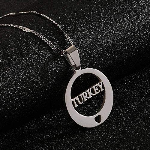 Yiffshunl Collar de Acero Inoxidable con Letras de Turquía, Collares con Colgante Redondo, Collar de joyería con Encanto Turco, Collar de Regalo para Mujeres y Hombres