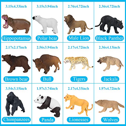 YIJIAOYUN 12 Piezas de plástico Educativo Animales del Bosque Juego de Juguete de Figuras para niños, niñas, Que Incluyen Leones, Tigres, gorilas, Pandas, panteras, Lobos