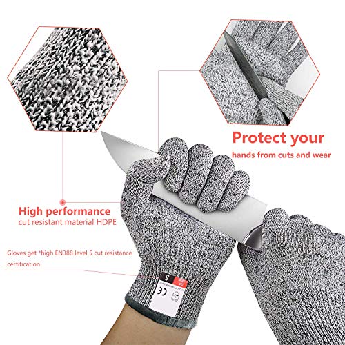 YIKEF Guantes Anticorte, Guantes Resistentes a Los Cortes Nivel 5 Seguridad para Cocina Trabajo Mecanico y Jardín - Guantes Resistentes al Corte de Proteccion (L)