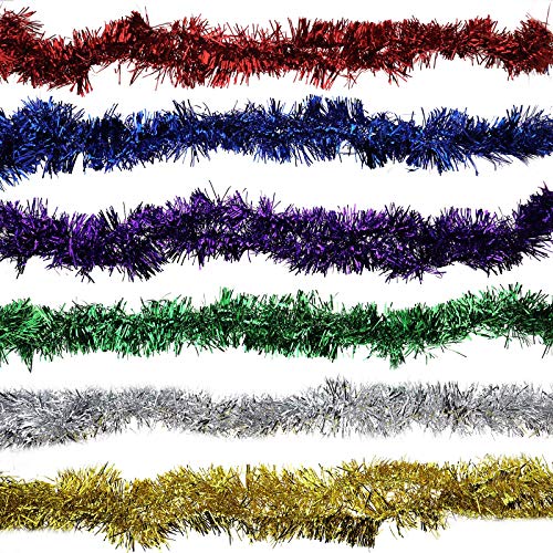 YINETTECH - 6 guirnaldas de espumillón de Navidad para techo de Navidad, multicolor, 200 x 9 cm