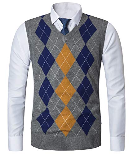 Yingqible Hombre Invierno sin Mangas con Cuello en V Chaleco Color Sólido Chaleco De Punto, Otoño Negocios Casual V-Cuello Suéter Sin Mangas (X-Large, Gris)