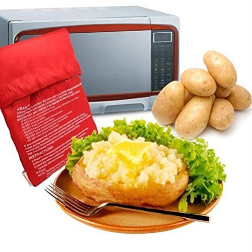 YIQI Bolsa de Patata para microondas, maíz Mongol, Pan de un día, Bolsa para cocinar Tortillas, Lavable y Reutilizable, Rojo 20 * 25 cm (Paquete de 2)