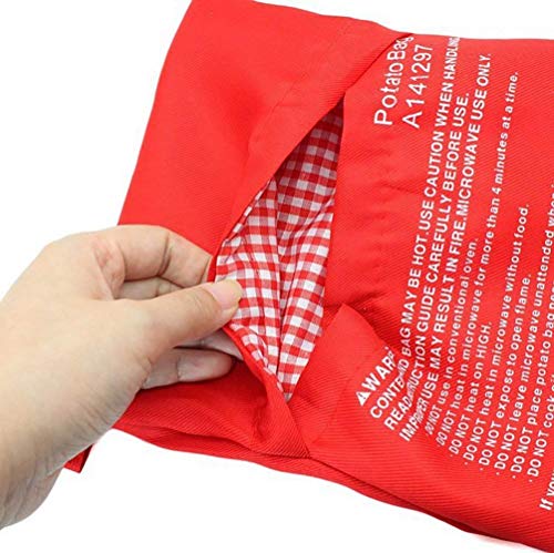 YIQI Bolsa de Patata para microondas, maíz Mongol, Pan de un día, Bolsa para cocinar Tortillas, Lavable y Reutilizable, Rojo 20 * 25 cm (Paquete de 2)