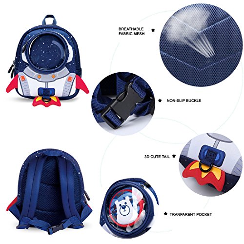 yisibo Mochilas para Niños Kindergarten Preescolar para Niños Pequeños/Niñas Mochila 3D Bolsa De Animales Mochilas para Niños Linda Mochila De Guardería,1-3 Años (Cohete-Azul)